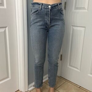 Agolde Jeans Denim Blue Nico High Rise Slim Straight Cotton Distressed Size 29